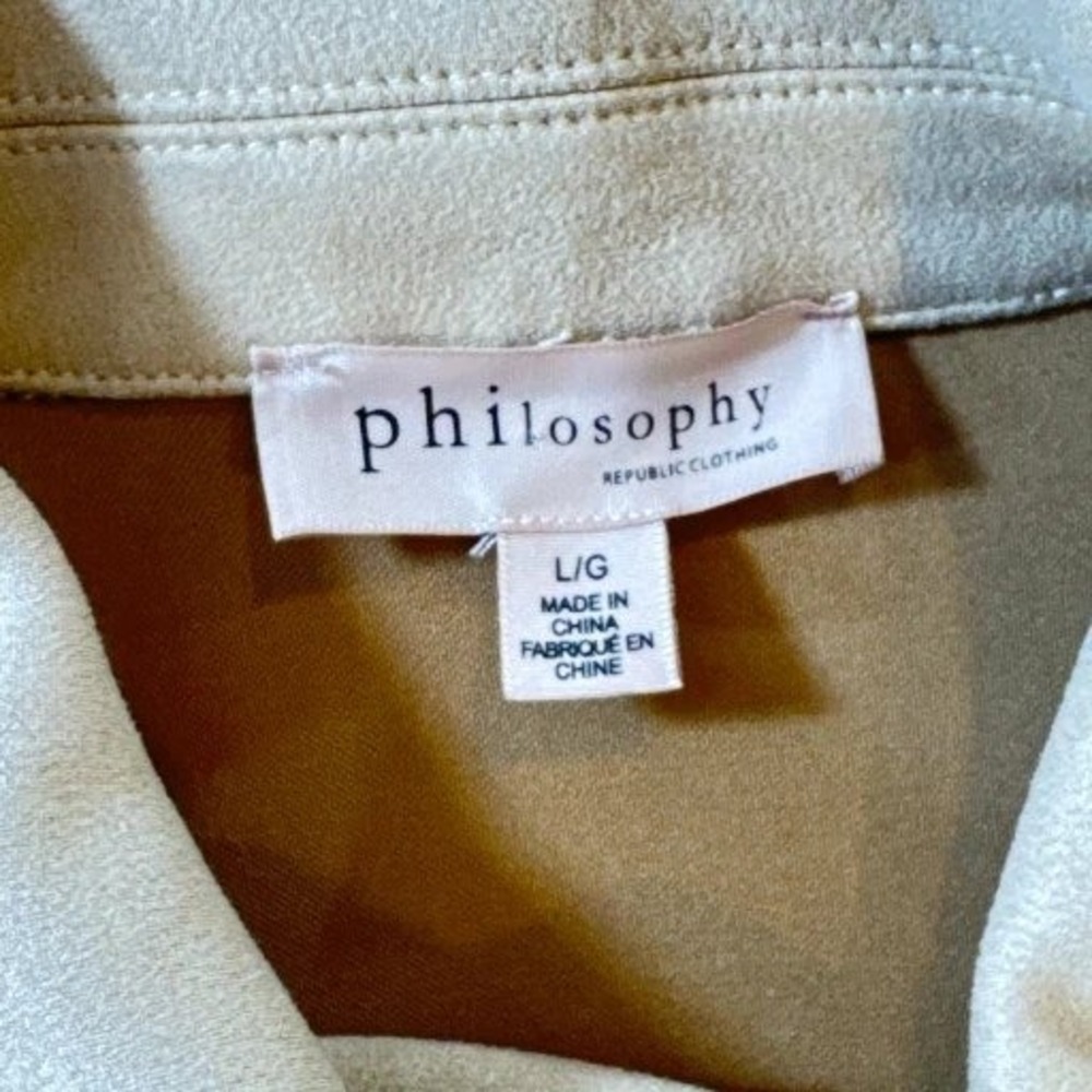 Philosophy‎ Republic Clothing Wms Faux Suede Moto Bomber Jacket Creme Large EUC - Picture 2 of 9
